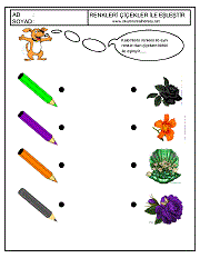 okul öncesi renkler çalışma sayfaları; renkleri eşleştirme çalışmaları